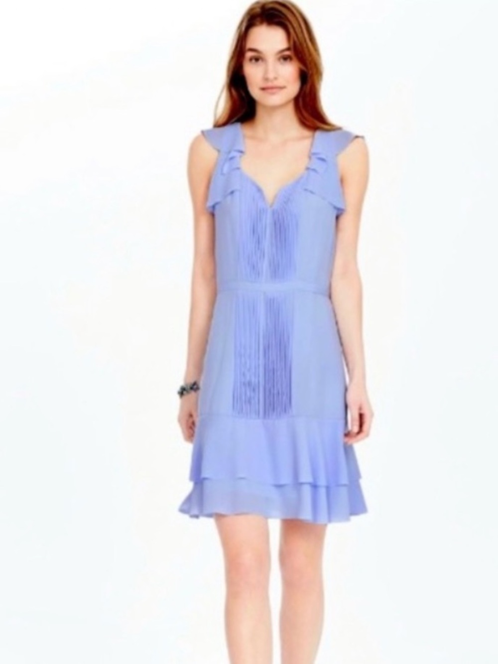 Banana Republic Light Lavender Ruffle Pleated V-Neck Mini Dress